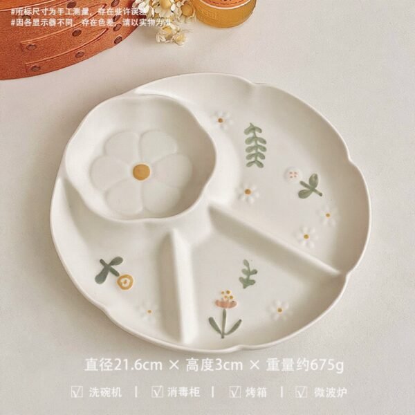 Plato Dividido de Cerámica con Motivos Florales – Diseño Encantador y Funcional
