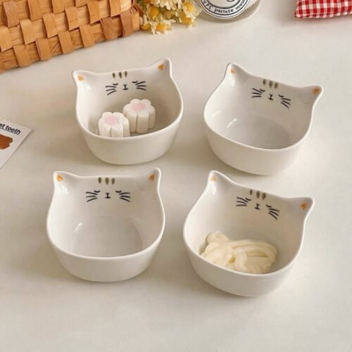 Cuencos de Cerámica con Forma de Gato – Set de Platitos para Salsas y Aperitivos