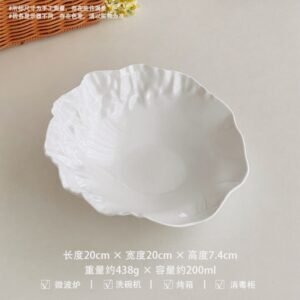Plato hondo de cerámica blanca – Estilo vintage con relieve floral