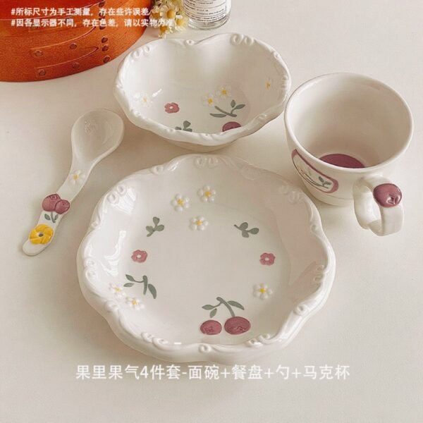 Set de Vajilla de Cerámica – “Dulce Cereza” (4 piezas)